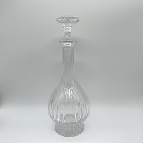 Art Glass Decanter with Stopper, Ribbed Design