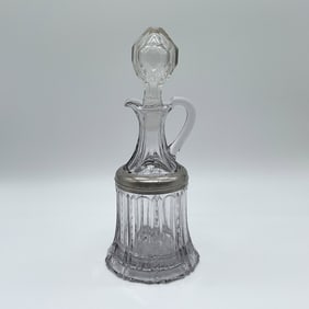 Cut Glass Decanter with Silver-Toned Collar and Stopper