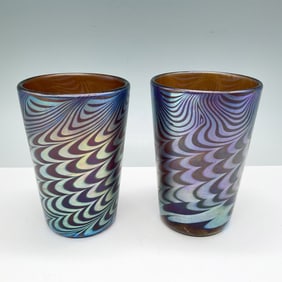 2pc Studio Glass Tumblers, Signed and Iridescent