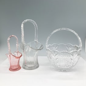 3pc Clear and Pink Glass Basket Assortment