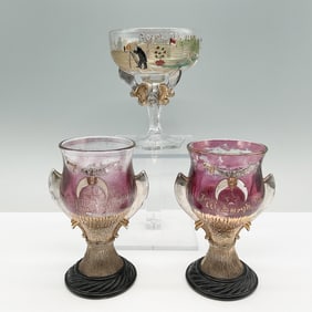3pc Shriners Souvenir Hand-Painted Glasses with Gilt Details