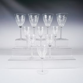 10pc Etched Stemware Set, Wine & Dessert Glasses