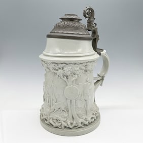 German Relief Stein with Pewter Lid