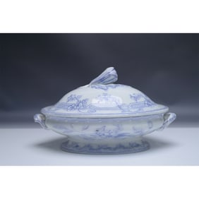Antique Blue and White Transferware Tureen