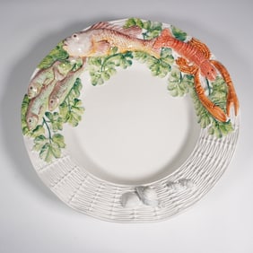 Carraro Italian Majolica Faience Seafood Platter, Hand-Painted
