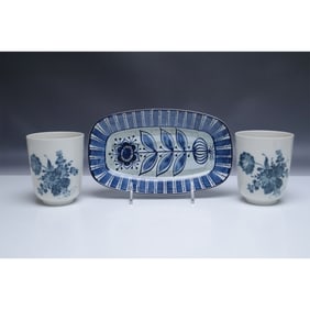 3pc Royal Copenhagen and Aluminia Faience Blue and White Porcelain Set