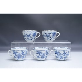 5pc Zwiebelmuster Czechoslovakia Blue Onion Porcelain Cups