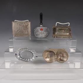 5pc Assorted Mixed Metal Dishes, Ashtray & Covered Boxes
