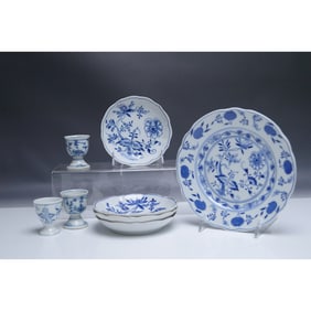 8pc European Blue and White Porcelain Tableware, Bowls & Egg Cups