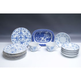 16pc Mixed Blue and White Porcelain Tableware Collection