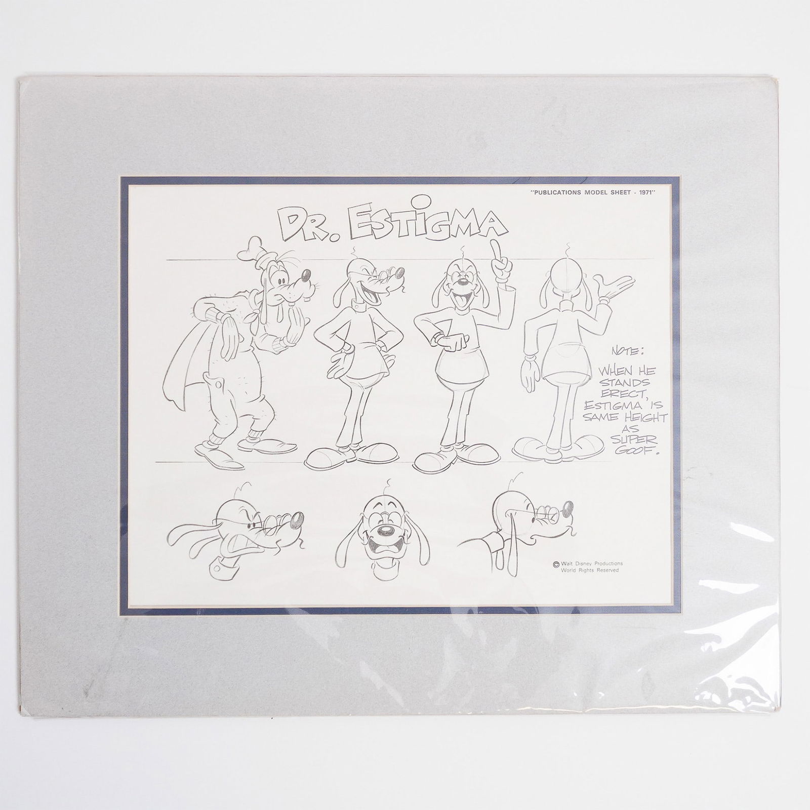 Disney 1971 Publication Model Sheet, Dr. Estigma, Matted