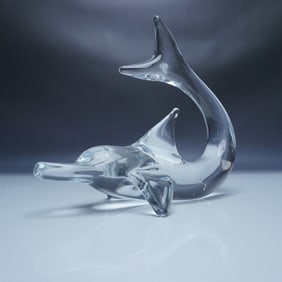 Daum French Crystal Dolphin Sculpture