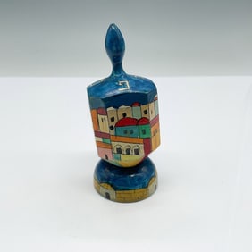 2pc Yair Emanuel Hand Painted Wood Dreidel, Stand
