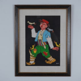 Jovan Obican, Acrylic on Paper, Boy with Birds, Signed