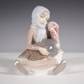 Lladro Porcelain Girl with Turkey Figurine 01004569