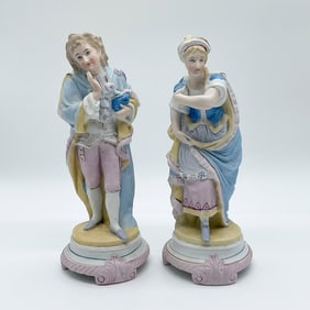 Pair of Hand-Painted Porcelain Figurines, Romantic Couple