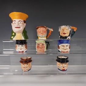 8pc Character Toby Jugs and Miniature Mugs Collection