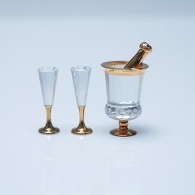 Swarovski Crystal Figures, Wine Cooler and Two Flutes
