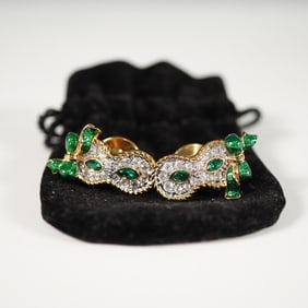 2pc Swarovski Crystal Pins, Mask - Green