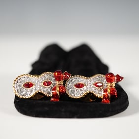 2pc Swarovski Crystal Pins, Mask - Red