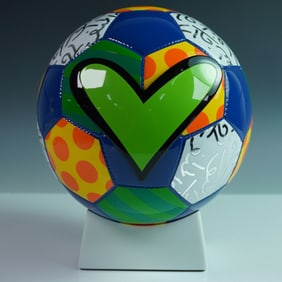 Romero Britto Signed Ceramic Soccer Ball Sculpture Limited Edition