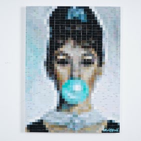Jennifer LashBrook, Mixed Media on Wood Panel, Bubblegum Audrey, Signed