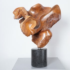 William Reed, Twister, Hand-Carved Wood Sculpture on Marble Base