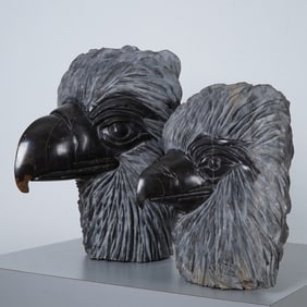 William Reed, Black Marble Eagle & Eaglet Heads, Signed