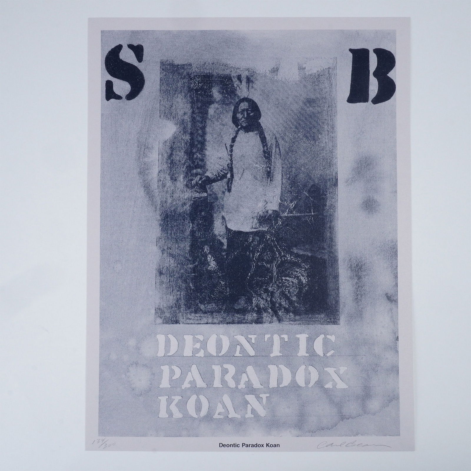 Carl Beam Limited Edition Print, Deontic Paradox Koan, Signed and Numbered: This limited edition print by Carl Beam (1943-2005, Canadian), titled Deontic Paradox Koan, exemplifies his signature fusion of Indigenous, historical, and contemporary themes. Known for his experimen