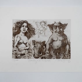Charles Bragg, Etching on Paper, Beauty & the Beast, Signed