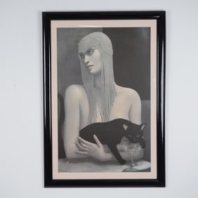 JMW Chrzanoska Framed Print, Black Cat and Beaded Headdress