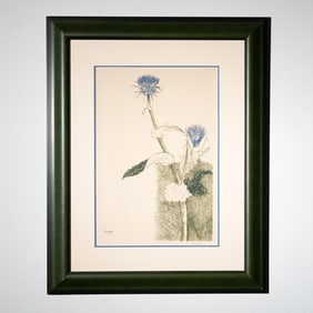Leonard Baskin, Hand-Colored Etching, Thistle and Blue Flower, Signed