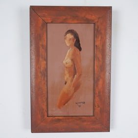 Winter, Nude Study, Oil on Panel, Signed
