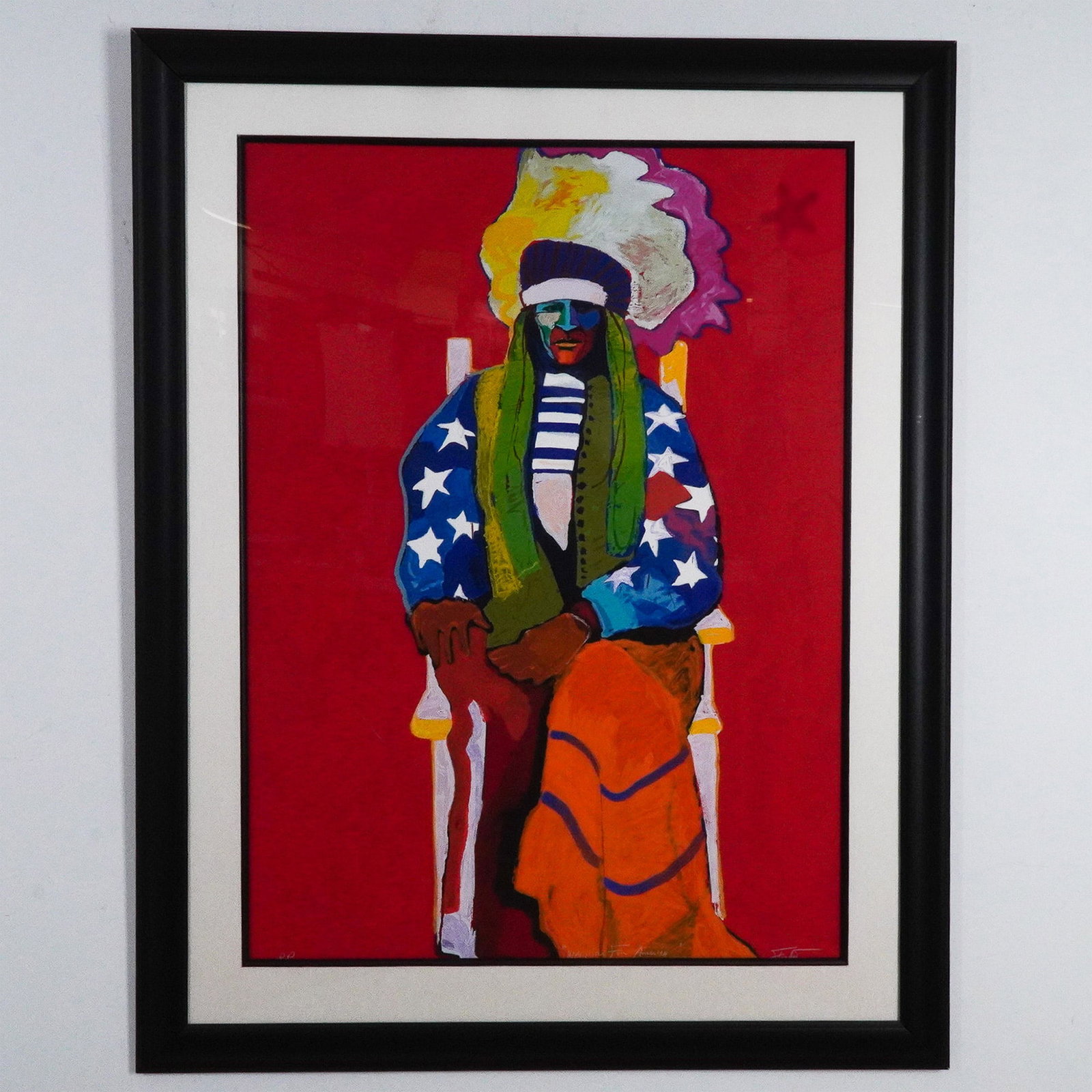 Malcolm Furlow, Artist Proof Color Serigraph, Warrior for America, Signed: A bold and expressive portrait by Malcolm Furlow, known for his dynamic depictions of Native American culture through vivid color and contemporary stylization. This striking composition presents a sea