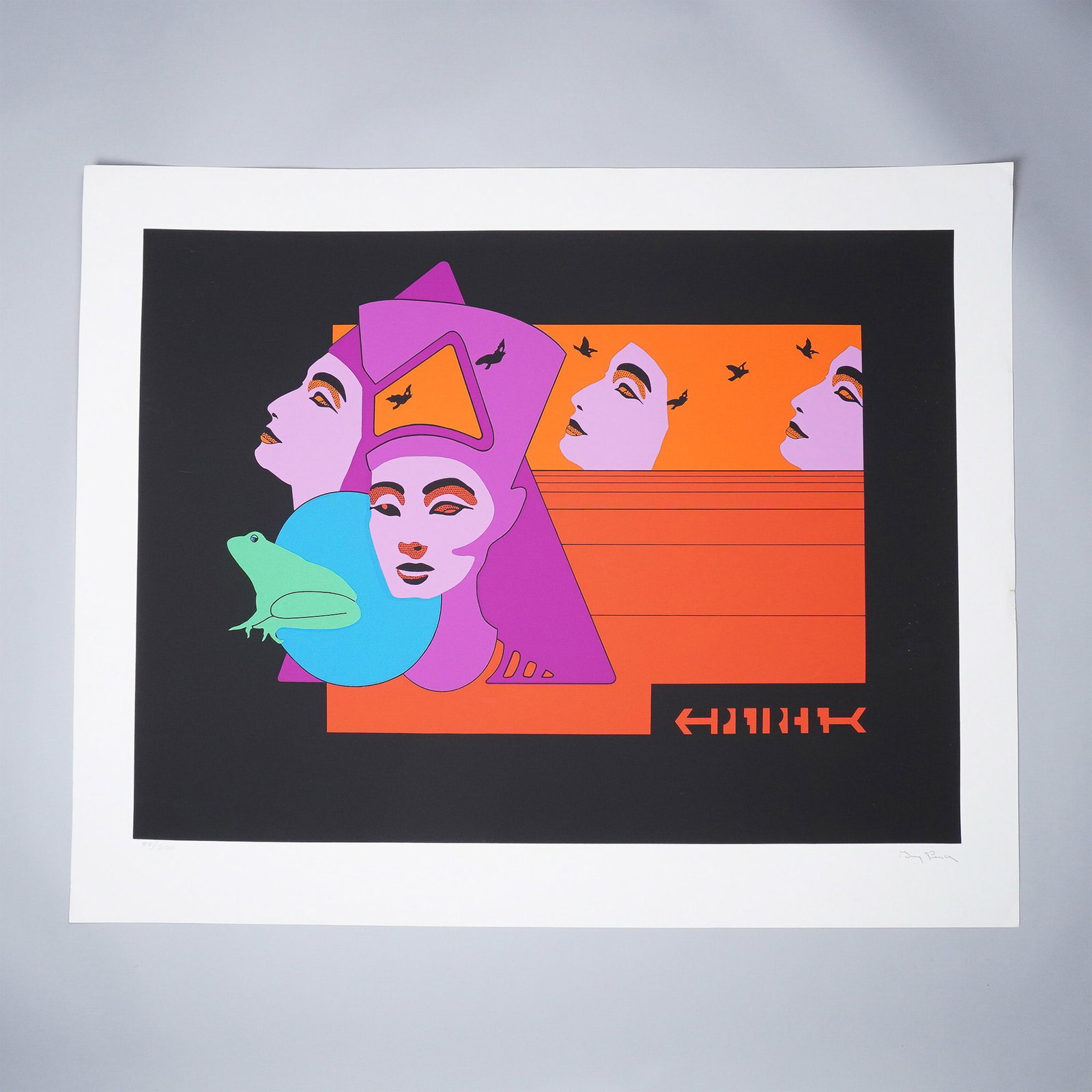 Guy Pierce, Pop Art Serigraph on Paper, Nefertiti, Signed and Numbered: Limited edition color serigraph by Guy Pierce titled Nefertiti, numbered 88/300 and hand-signed by the artist in pencil. This striking composition blends elements of Egyptian iconography with a bold, 