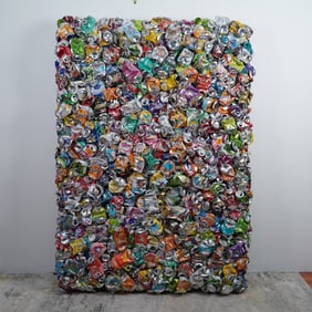 Paul Nagy, Recycled Polished Aluminum Wall Sculpture, Can-Can, Signed