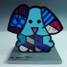 Romero Britto "Blue Dog Silver Base" Aluminum Sculpture