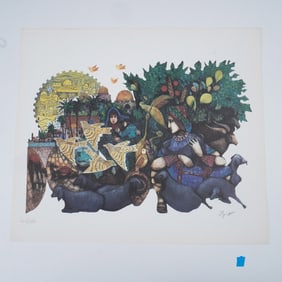 Amram Ebgi, Color Etching on Paper, David the Shepherd, Signed