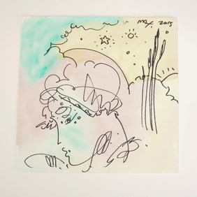 Peter Max, Original Watercolor and Pen on Paper, Aqua Profile, Signed