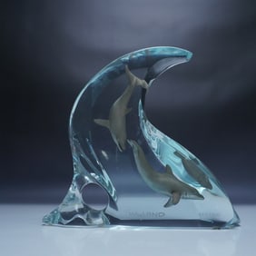 Robert Wyland Lucite Sculpture, Dolphin Light