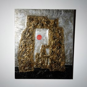 Stone Henge, Mixed Media on Wood, Spring Equinox, Signed