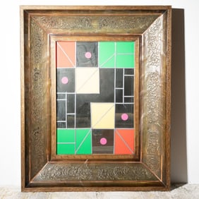 Modern Geometric Color Glass and Mirror Composition, Framed
