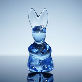 Baccarat Crystal Spinning Rabbit Figurine Blue