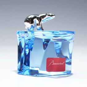 Baccarat Crystal Polar Bear on Blue Iceberg Figurine, with Box