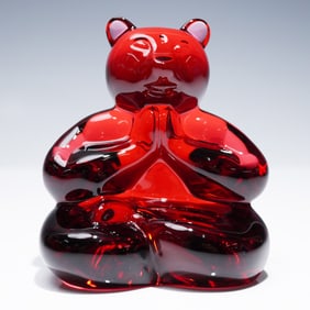 Baccarat Red Crystal Boudhours Bear Incense Holder