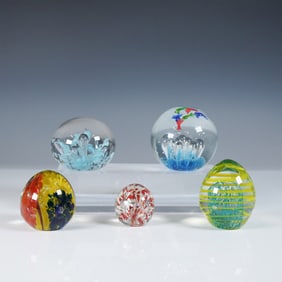 5pc Art Glass Multicolored Paperweight Collection