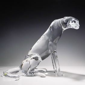 Baccarat Crystal Sitting Cheetah Sculpture