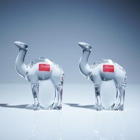 A Pair of Baccarat Crystal Camel Figurines, Signed Loet