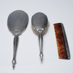 3pc Webster Sterling Brush and Mirror Set with Gorham Sterling Comb