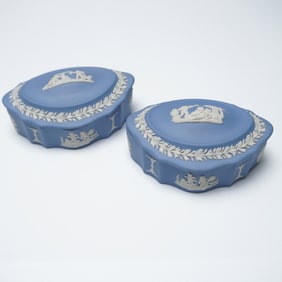Pair of Wedgwood Blue Jasperware Covered Boxes